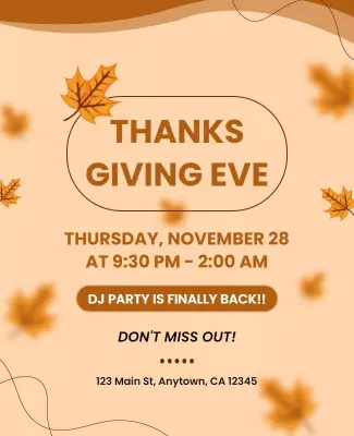 Festive Autumn Leaves Thanksgiving Party Invitation Poster Template