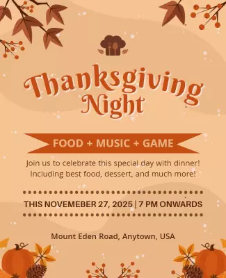 Festive Autumn Thanksgiving Night Celebration Poster Template