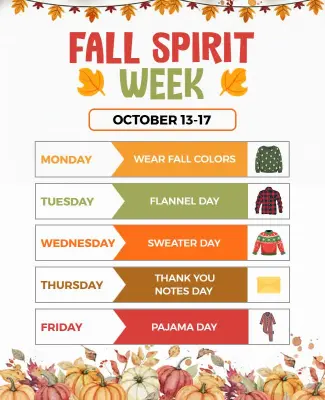 Festive Autumn-Themed Spirit Week Activity Schedule Flyer Template