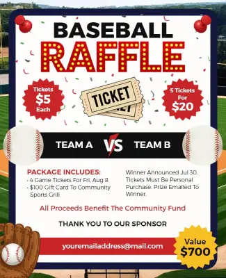 Festive Baseball Raffle Fundraiser Event Flyer Template