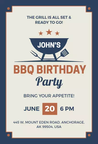 Festive BBQ Birthday Celebration Outdoor Party Invitation Template