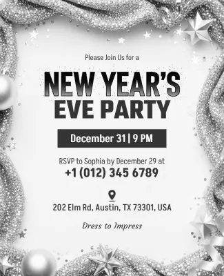 Festive Black and Silver New Year's Eve Party Flyer Template