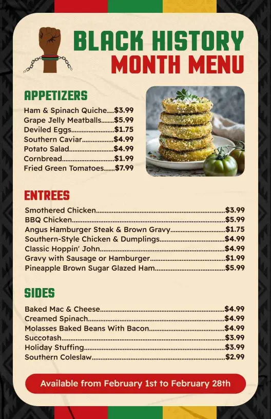 Festive Black History Month Celebration Menu Template