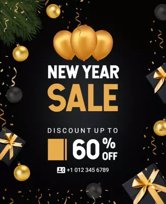 Festive Black New Year Sale Celebration Poster Template