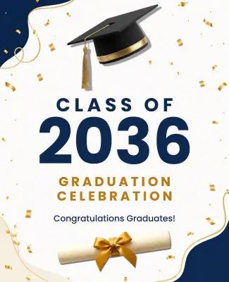 Festive Blue and Gold Graduation Ceremony Celebration Poster Template