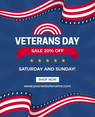 Festive Blue and Red Veterans Day Discount Event Poster Template
