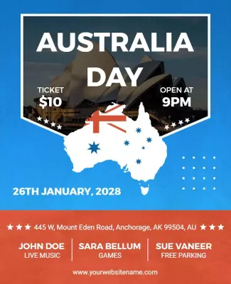 Festive Blue Australia Day Celebration Event Poster Template