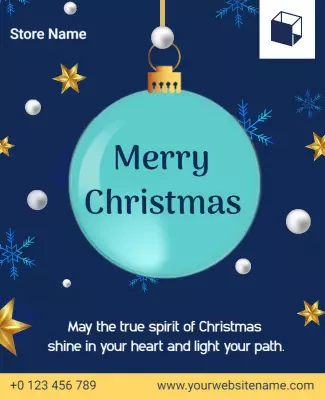 Festive Blue Christmas Ornament Greeting Poster Template