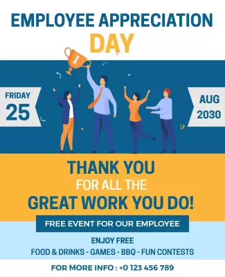 Festive Blue Employee Appreciation Day Celebration Poster Template