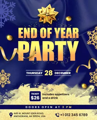 Festive Blue End of Year Celebration Party Poster Template