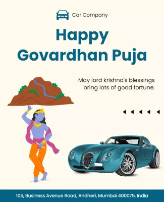 Festive Blue Govardhan Puja Celebration with Car Poster Template