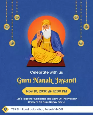 Festive Blue Guru Nanak Jayanti Celebration Poster Template