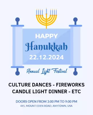 Festive Blue Hanukkah Annual Light Festival Poster Template