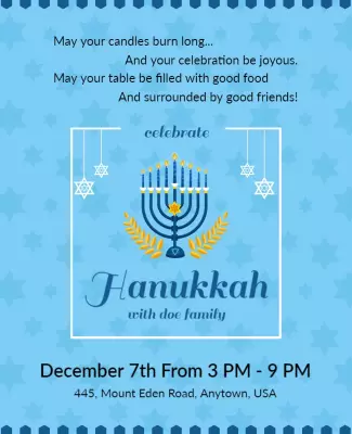 Festive Blue Hanukkah Celebration Invitation Poster Template