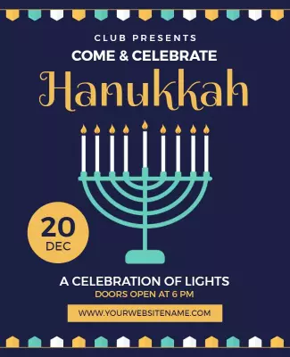 Festive Blue Hanukkah Celebration Lights Poster Template