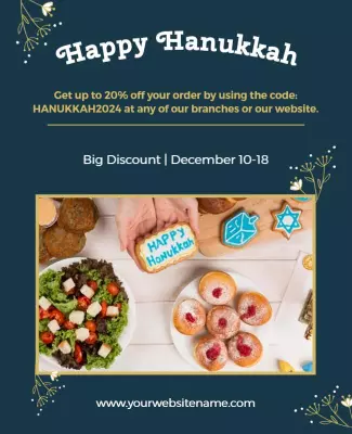 Festive Blue Hanukkah Discount Offer Poster Template