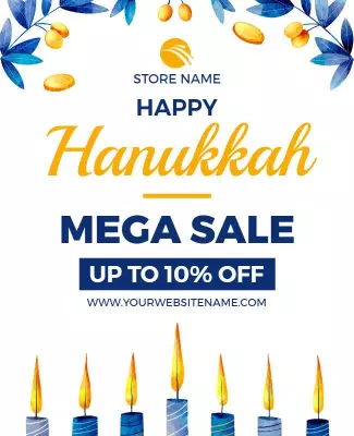 Festive Blue Hanukkah Mega Sale Discount Poster Template