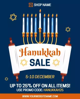Festive Blue Hanukkah Sale Promotional Poster Template