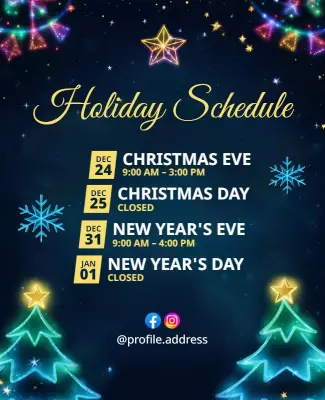 Festive Blue Holiday Schedule with Christmas Trees Poster Template