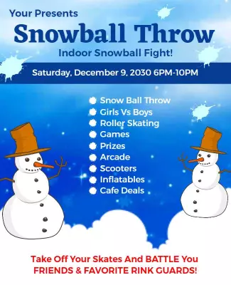 Festive Blue Indoor Snowball Fight Event Poster Template