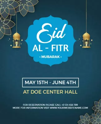 Festive Blue Islamic Eid Al-Fitr Celebration Poster Template
