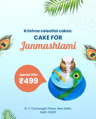 Festive Blue Janmashtami Cake Celebration Poster Template