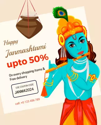 Festive Blue Janmashtami Sale Promotion Poster Template