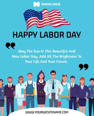 Festive Blue Labor Day Celebration with American Flag Poster Template