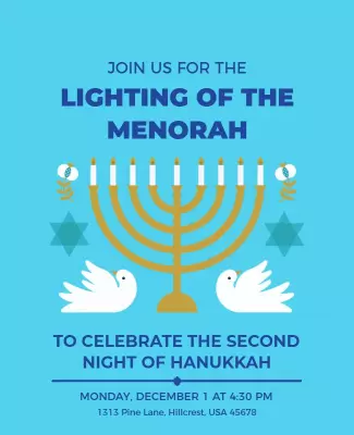 Festive Blue Menorah Lighting Hanukkah Celebration Poster Template