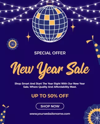 Festive Blue New Year Sale Announcement Poster Template