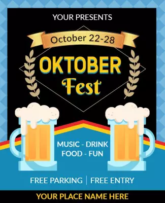 Festive Blue Oktoberfest Beer Celebration Poster Template
