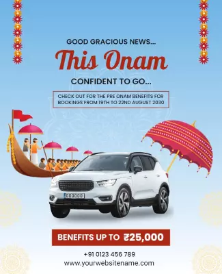 Festive Blue Onam Celebration Car Offer Poster Template
