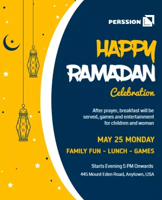 Festive Blue Ramadan Celebration with Lanterns Poster Template