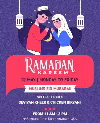 Festive Blue Ramadan Kareem Celebration Food Event Poster Template