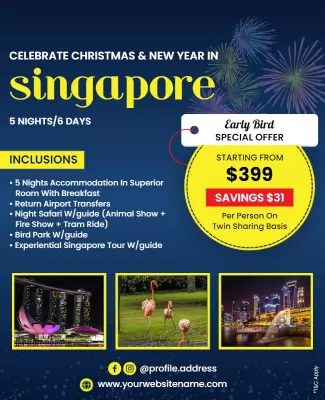 Festive Blue Singapore Christmas and New Year Tour Poster Template