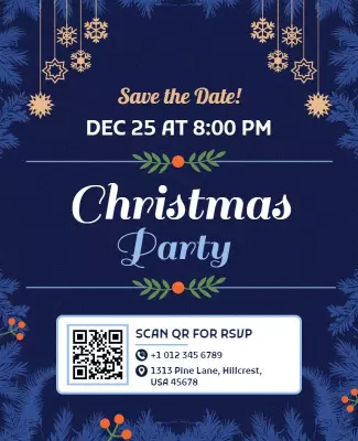 Festive Blue Winter Christmas Party Poster Template