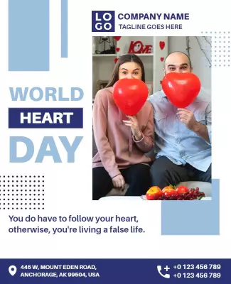 Festive Blue World Heart Day Celebration Poster Template
