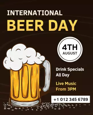 Festive Brown International Beer Day Celebration Poster Template