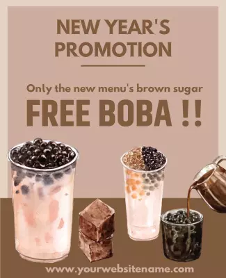 Festive Brown Sugar Free Boba New Year's Promotion Flyer Template