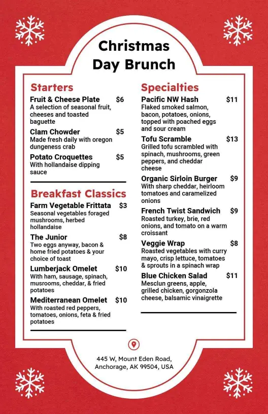 Festive Brunch Dishes and Seasonal Favorites Christmas Menu Template