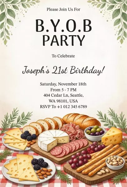 Festive BYOB 21st Birthday Celebration Invitation Template