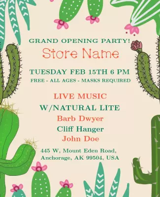 Festive Cactus Themed Grand Opening Party Poster Template
