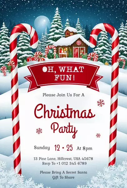 Festive Candy Cane Winter Wonderland Christmas Invitation Template