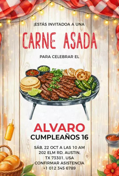 Festive Carne Asada Sweet 16 Birthday Celebration Invitation Template