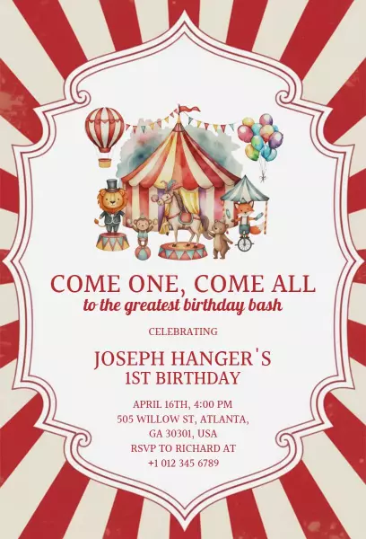 Festive Carnival Theme First Birthday Celebration Invitation Template