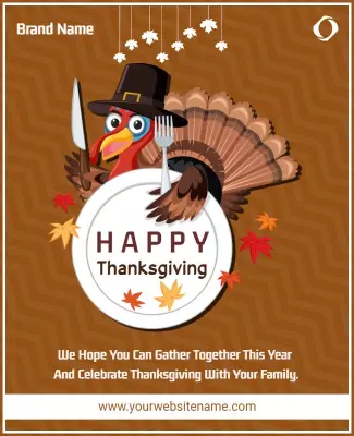 Festive Cartoon Turkey Thanksgiving Celebration Poster Template