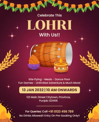 Festive Celebration of Lohri with Games and Dance Poster Template