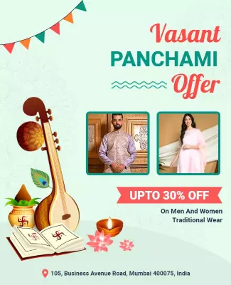 Festive Celebration Vasant Panchami Traditional Wear Offer Poster Template