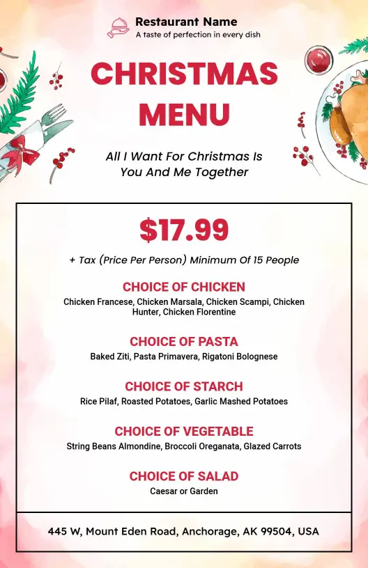Festive Chicken and Pasta Selections for a Joyful Christmas Menu Template