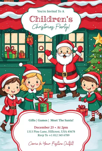 Festive Children's Christmas Party Celebration Invitation Template